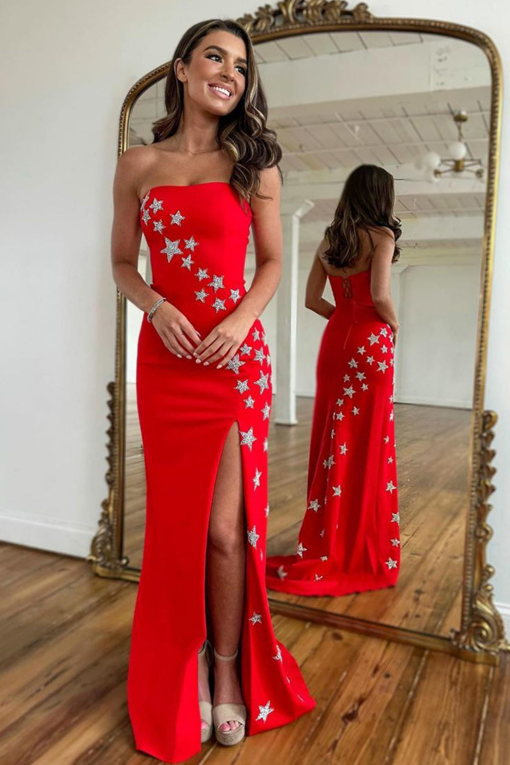Charli |Sheath Strapless Satin Prom Dress with Slit - Prom Dress - DYAVOR®