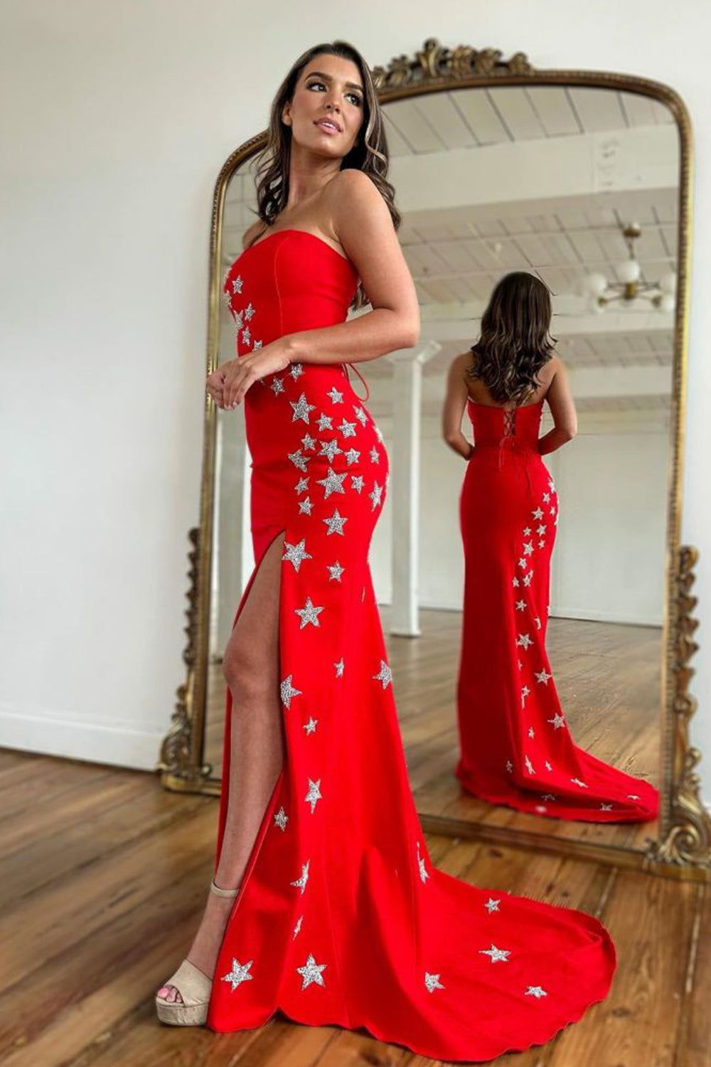 Charli |Sheath Strapless Satin Prom Dress with Slit - Prom Dress - DYAVOR®