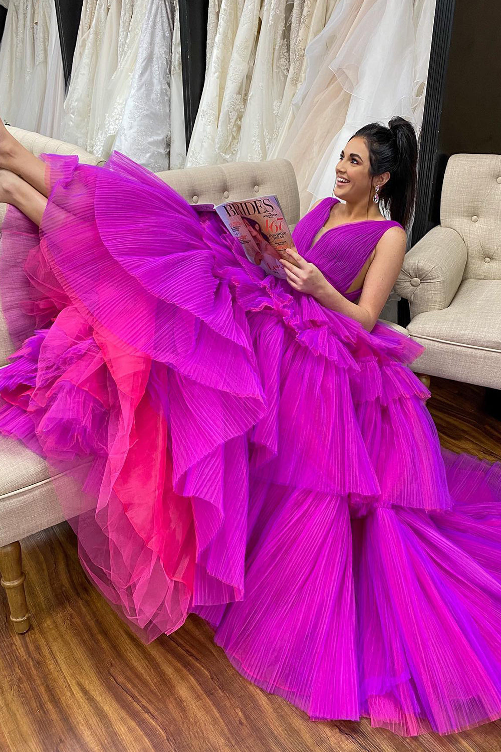 Giana |A-Line V Neck Tiered Tulle Prom Dress - Prom Dress - DYAVOR®