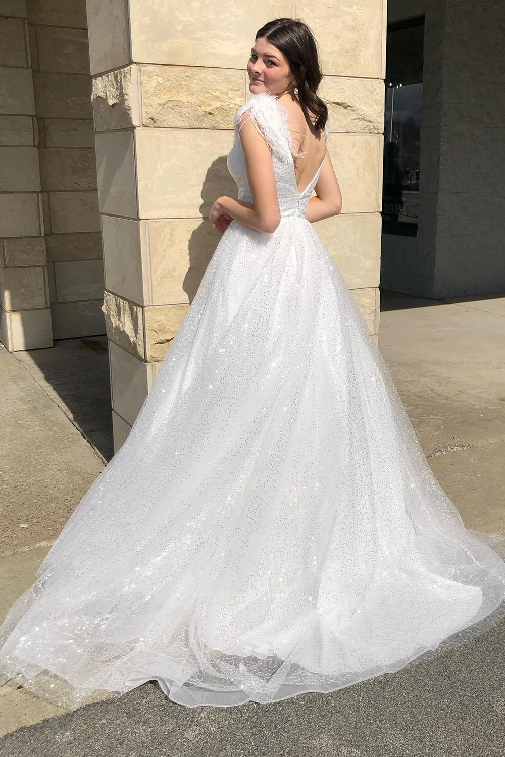 Carolina |A-Line V Neck Sequined Tulle Prom Dress with Slit - Prom Dress - DYAVOR®