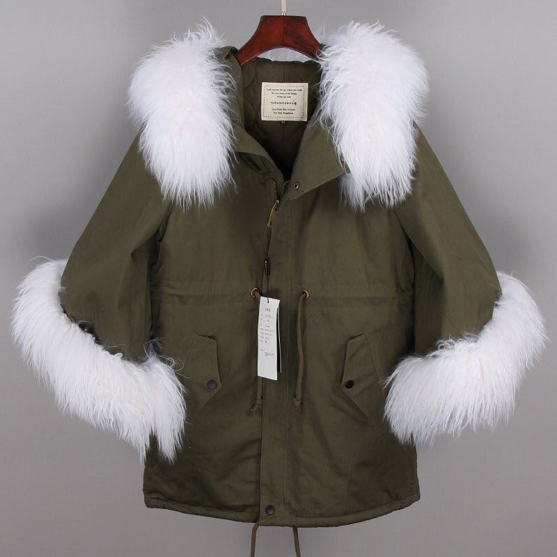 MAOMAOKONG natural wool oversized fur collar trumpet sleeve cotton loose coat Women's jacket - - DYAVOR®