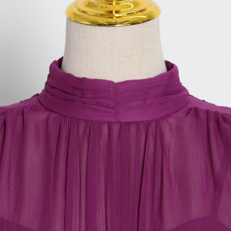 Long Chiffon Dress With Gathers -  - DYAVOR®