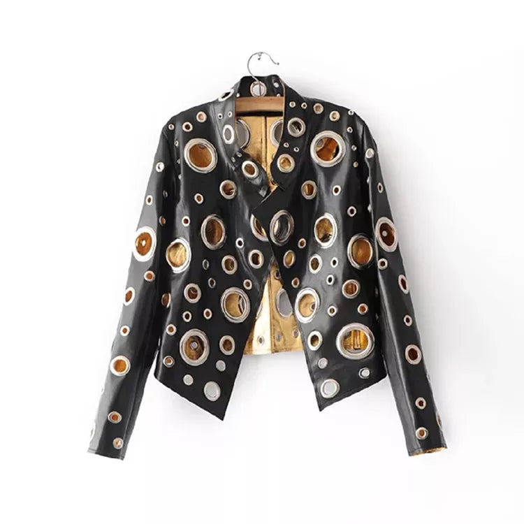 Chic Faux Leather Cut-Out Crop Jacket - Jackets - DYAVOR®