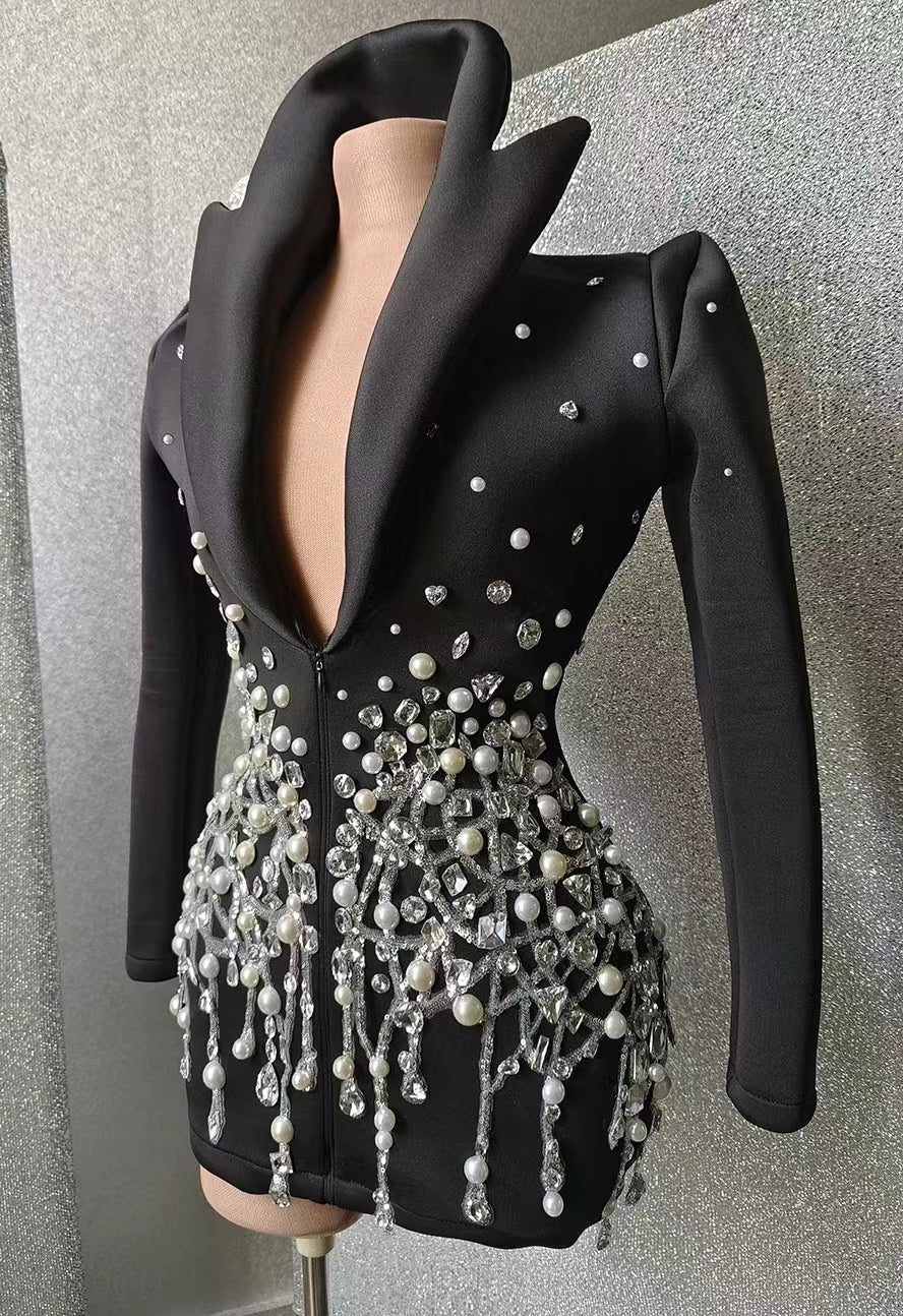 Handmade Crystal Pearls Beaded Blazer - Blazers - DYAVOR®