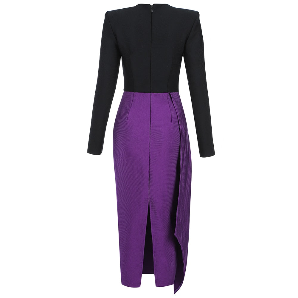 Black and Purple Bodycon Midi Dress - - DYAVOR®