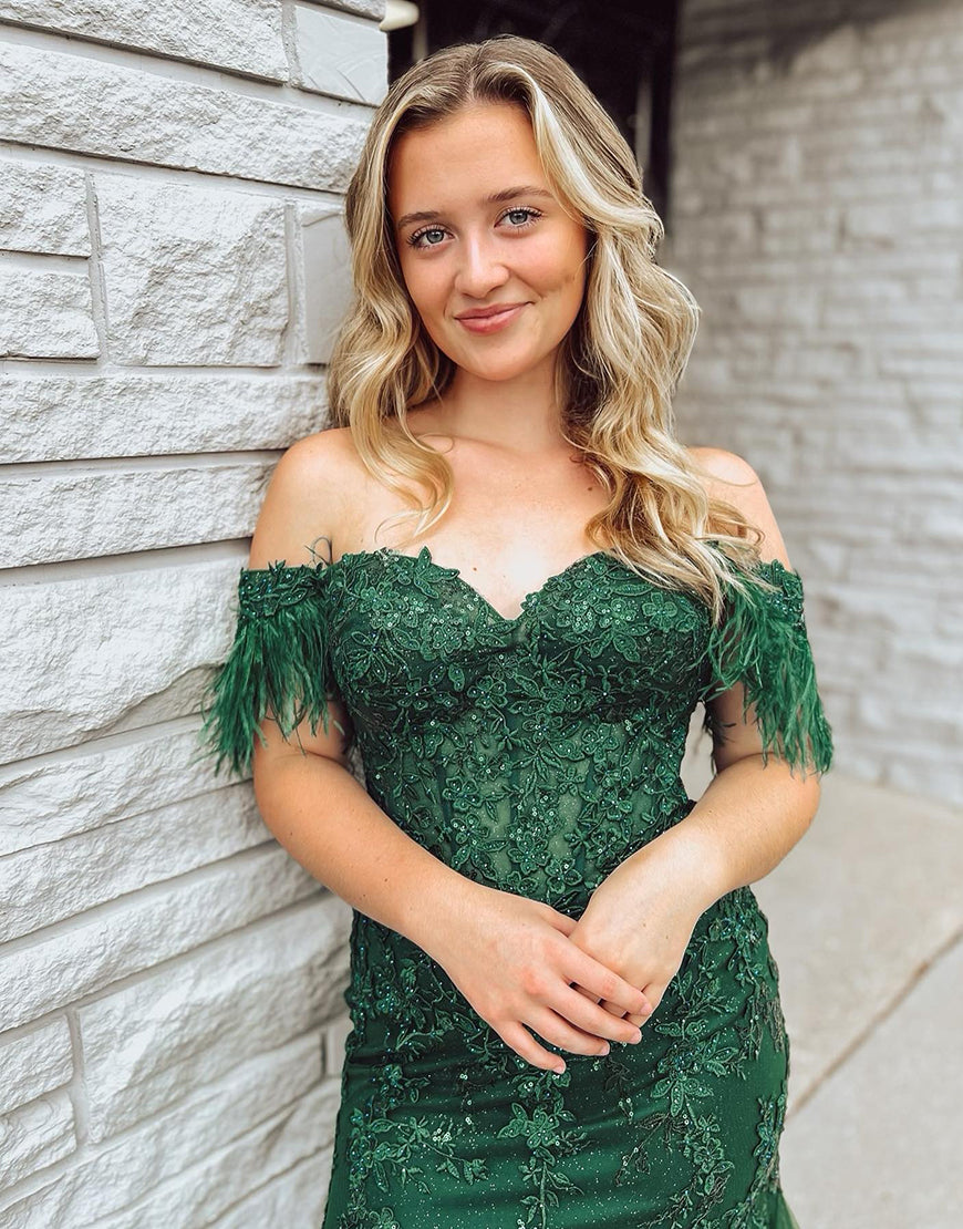 Pauline | Dark Green Mermaid Long Corset Prom Dress With Appliques - Prom Dress - DYAVOR®