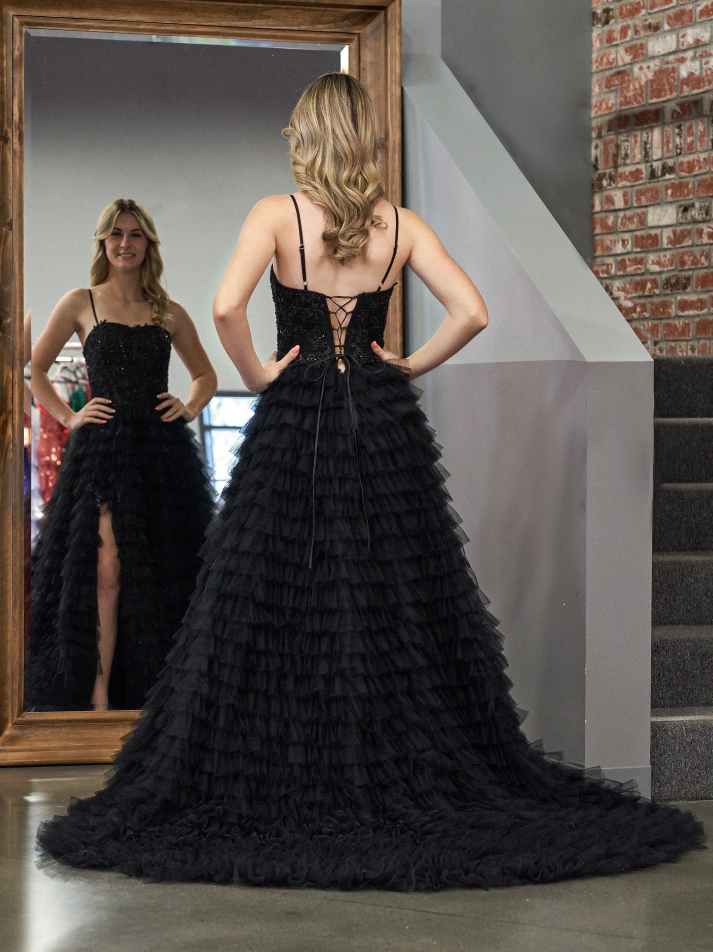 Jordan | Black A-Line Tiered Sequins Tulle Long Prom Dress - Prom Dress - DYAVOR®