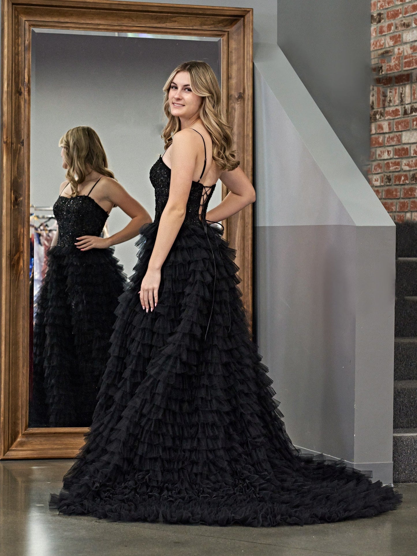 Jordan | Black A-Line Tiered Sequins Tulle Long Prom Dress - Prom Dress - DYAVOR®