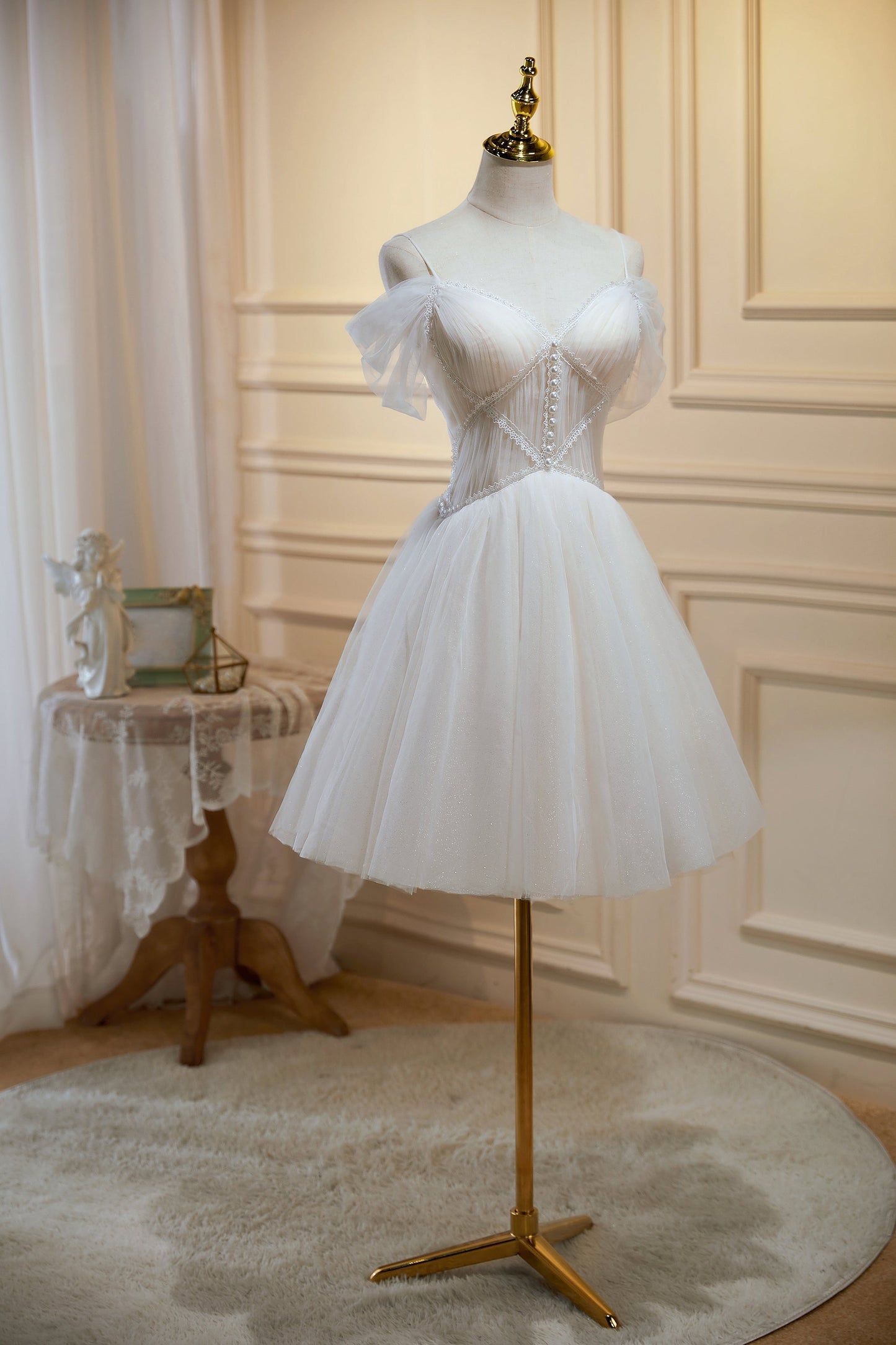 Sama |Ivory A-line V Neck Tulle Homecoming Dresses - Homecoming Dress - DYAVOR®