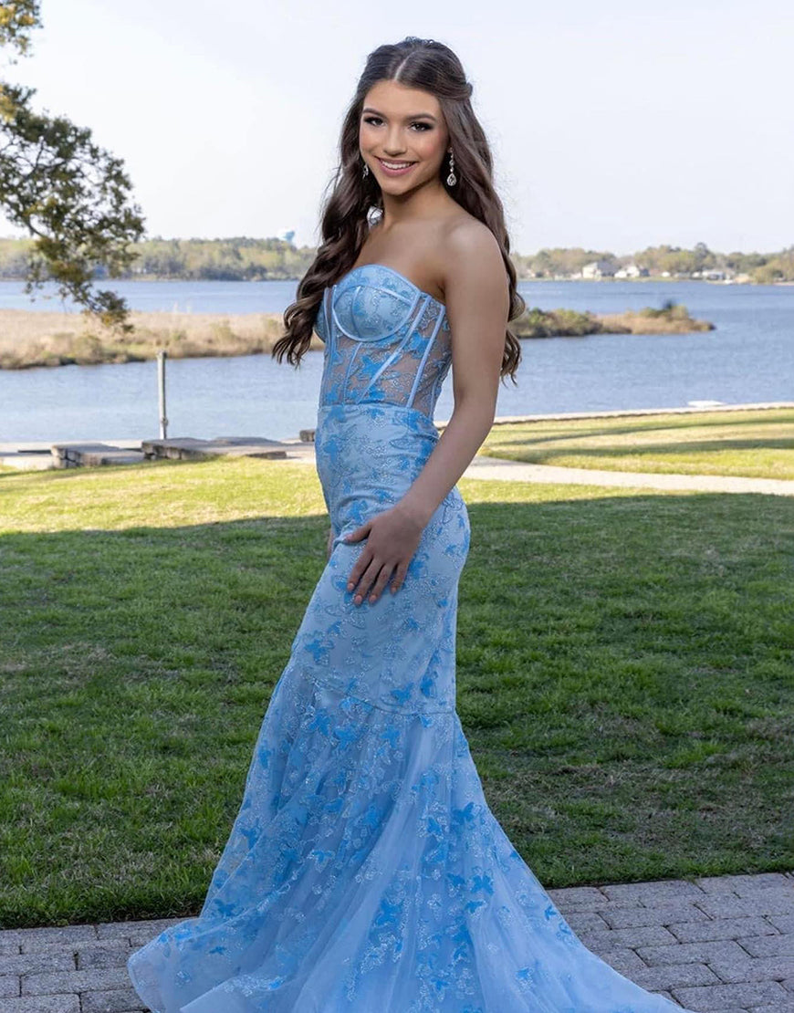 Ruth | Light Blue Gougeous Strapless Long Prom Dress With Appliques - Prom Dress - DYAVOR®