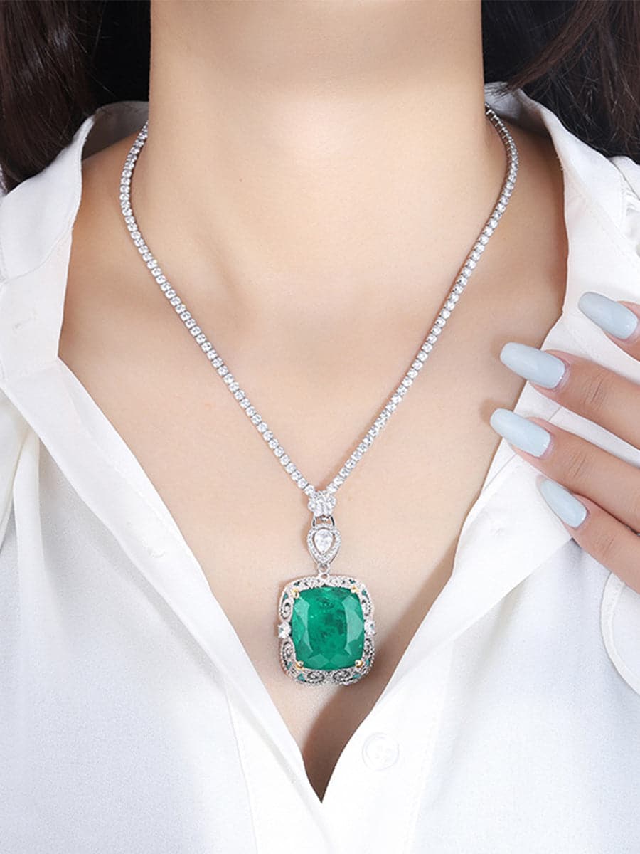 Luxury Faux Emerald Zircon Pendant Necklace MSN110803 - Apparel & Accessories - DYAVOR®