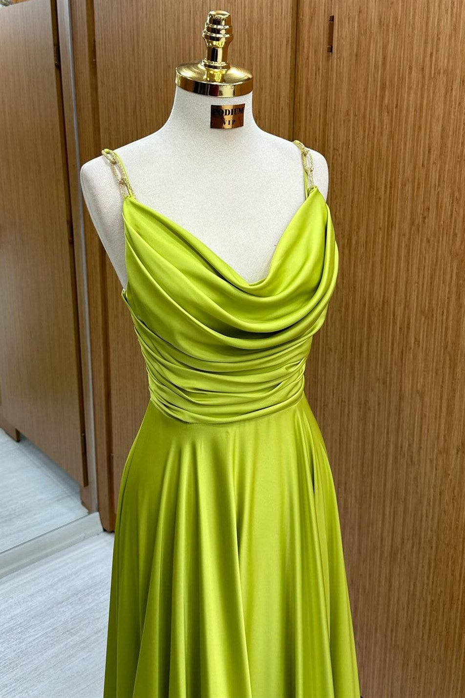 Carter | Olive Green Cowl Neck Chain Strap A-Line Long Prom Dress - Prom Dress - DYAVOR®