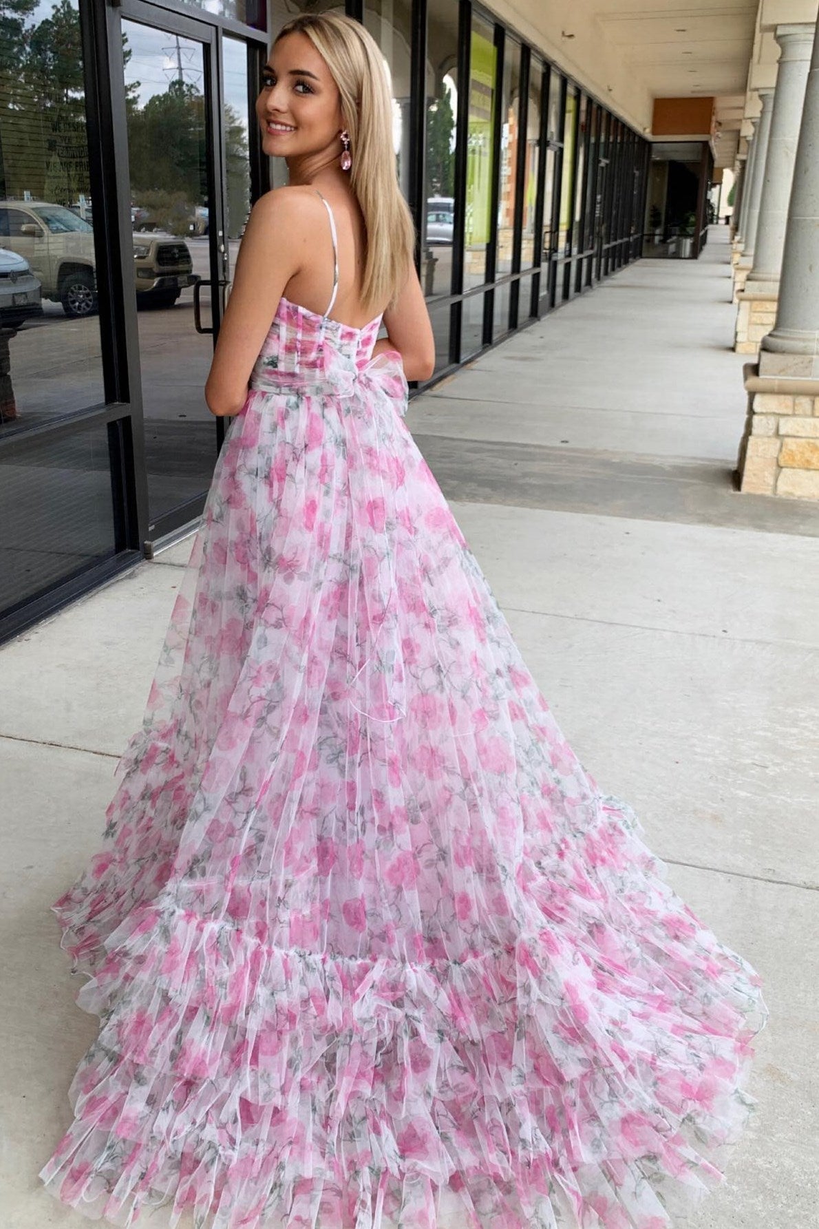 Rita | Pink Print Halter Keyhole A-Line Long Prom Dress - Prom Dress - DYAVOR®