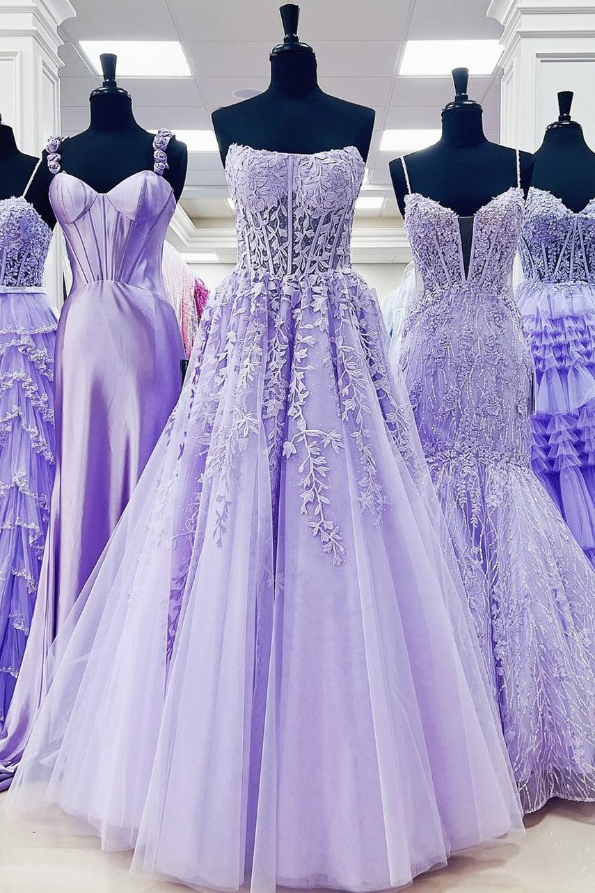 Nell | Aqua Blue Appliques Strapless A-Line Long Prom Dress - Prom Dress - DYAVOR®