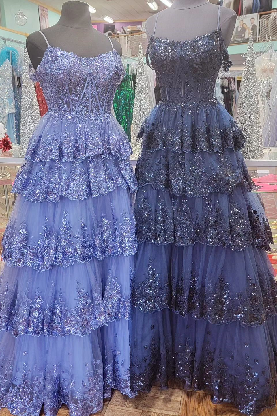 Maureen | Tulle Sequin Cold-Shoulder Ruffle Tiered Long Prom Dress - Prom Dress - DYAVOR®