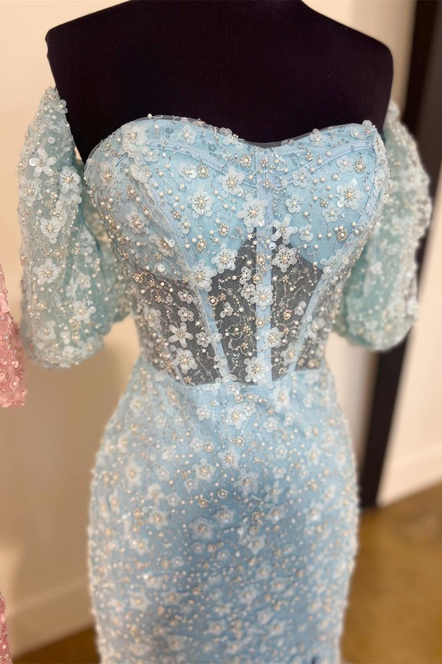 Mindy | Pink 3D Floral Lace Sweetheart Mermaid Long Prom Dress with Slit - Prom Dress - DYAVOR®