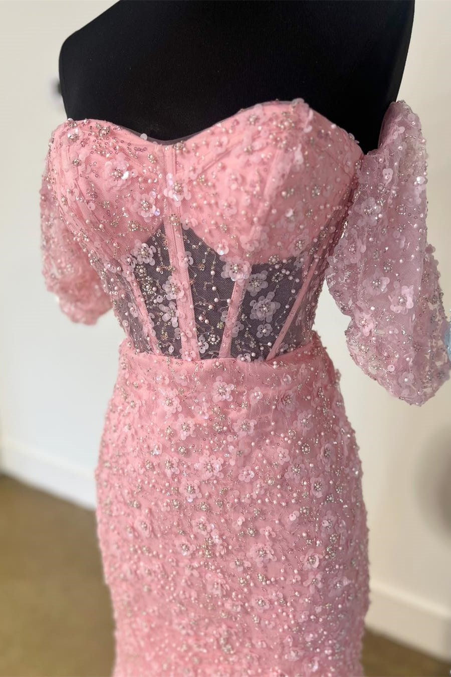 Mindy | Pink 3D Floral Lace Sweetheart Mermaid Long Prom Dress with Slit - Prom Dress - DYAVOR®