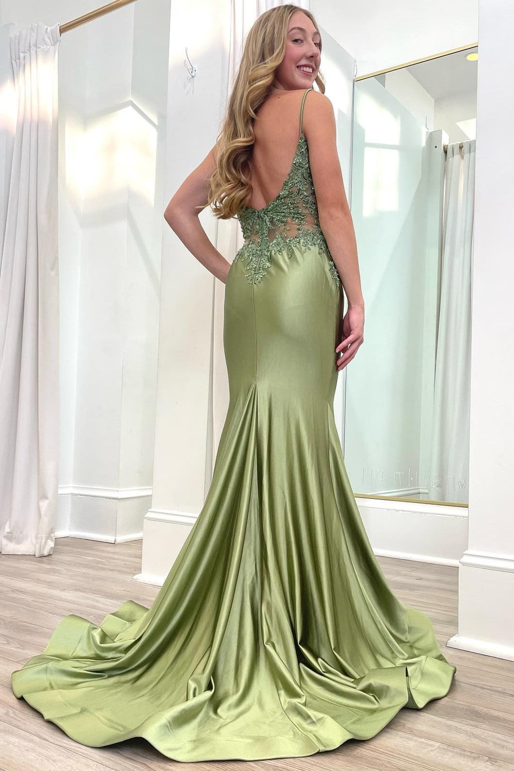 Sage Green Spaghetti Strap Backless Trumpet Long Gown - Prom Dress - DYAVOR®