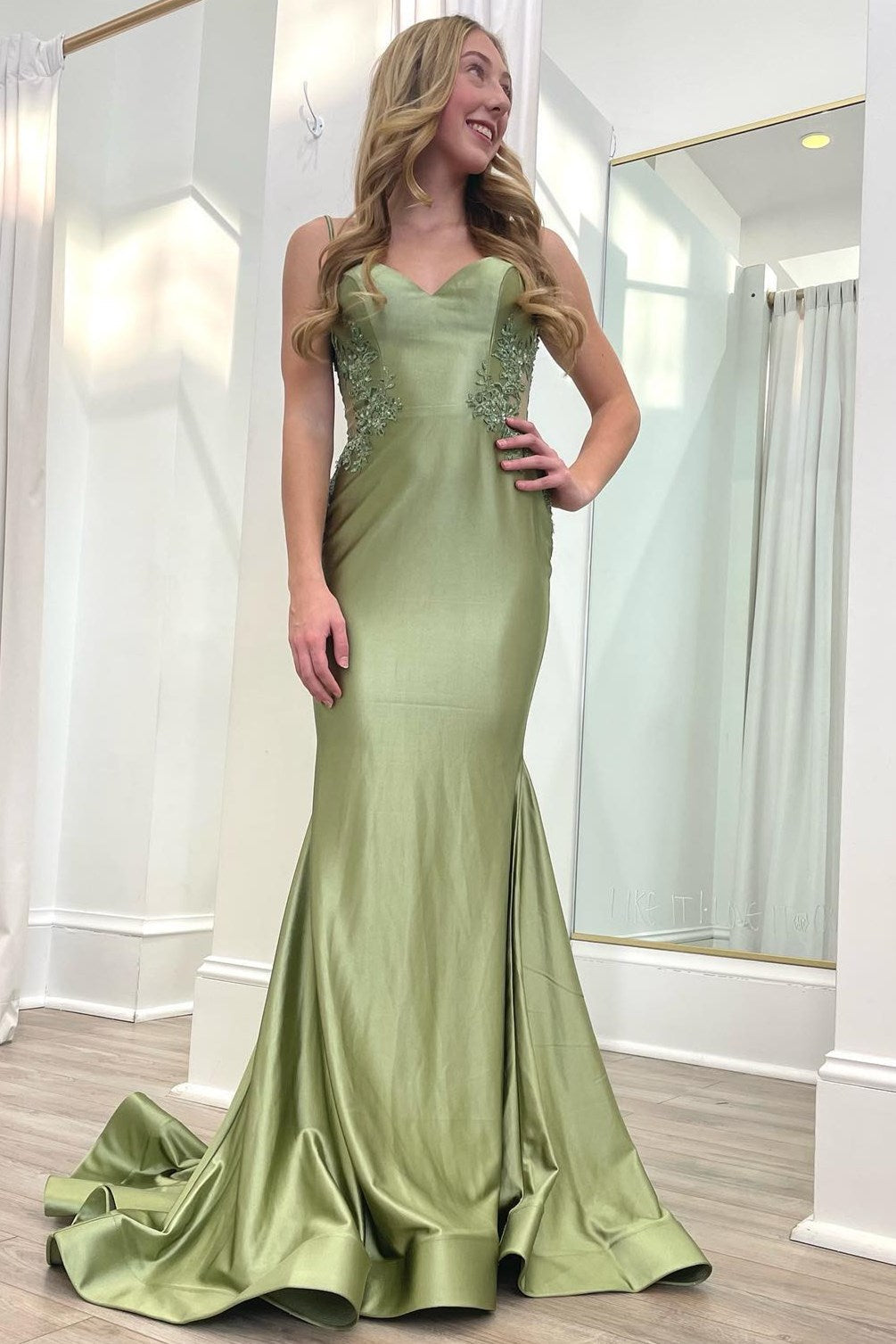 Sage Green Spaghetti Strap Backless Trumpet Long Gown - Prom Dress - DYAVOR®