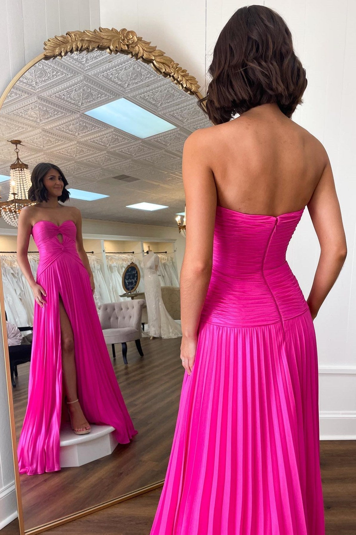 Hot Pink Strapless Keyhole Pleated A-Line Prom Dress - Prom Dress - DYAVOR®