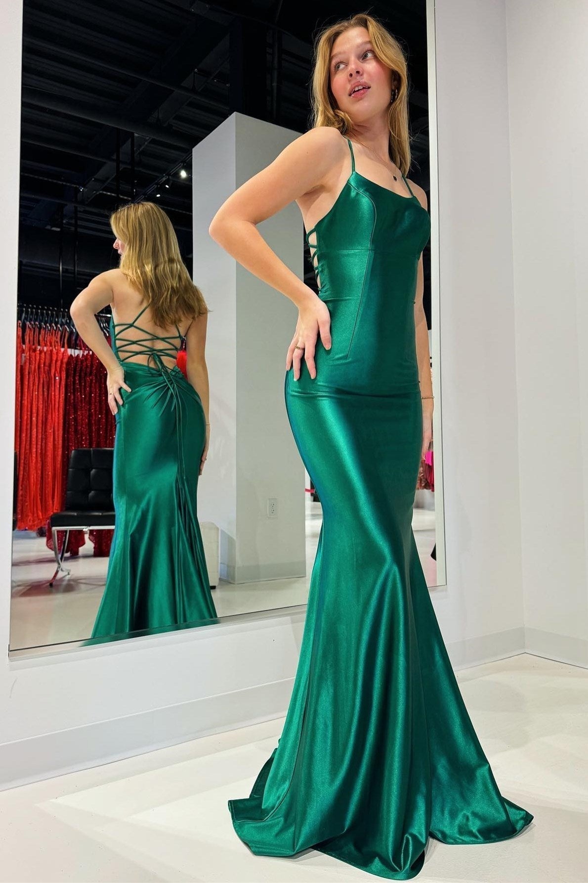 Emerald Scoop Neck Lace-Up Mermaid Long Prom Gown - Prom Dress - DYAVOR®