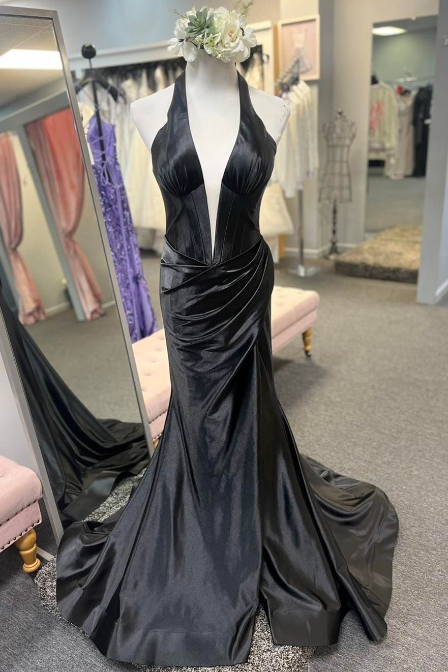 Josie | Navy Halter Mermaid Long Formal Dress with Slit - Prom Dress - DYAVOR®