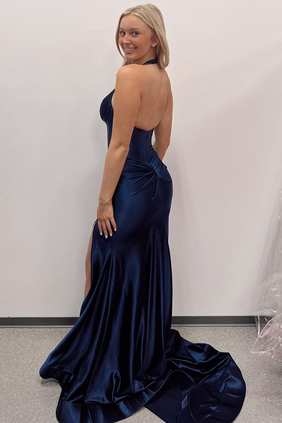 Josie | Navy Halter Mermaid Long Formal Dress with Slit - Prom Dress - DYAVOR®
