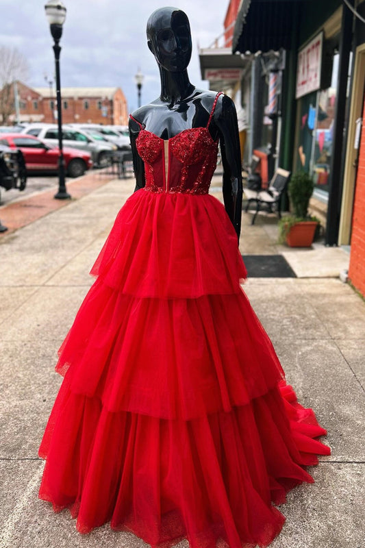 Tiered Ruffle Sequin-Embroidery Corset Long Prom Gown - Prom Dress - DYAVOR®