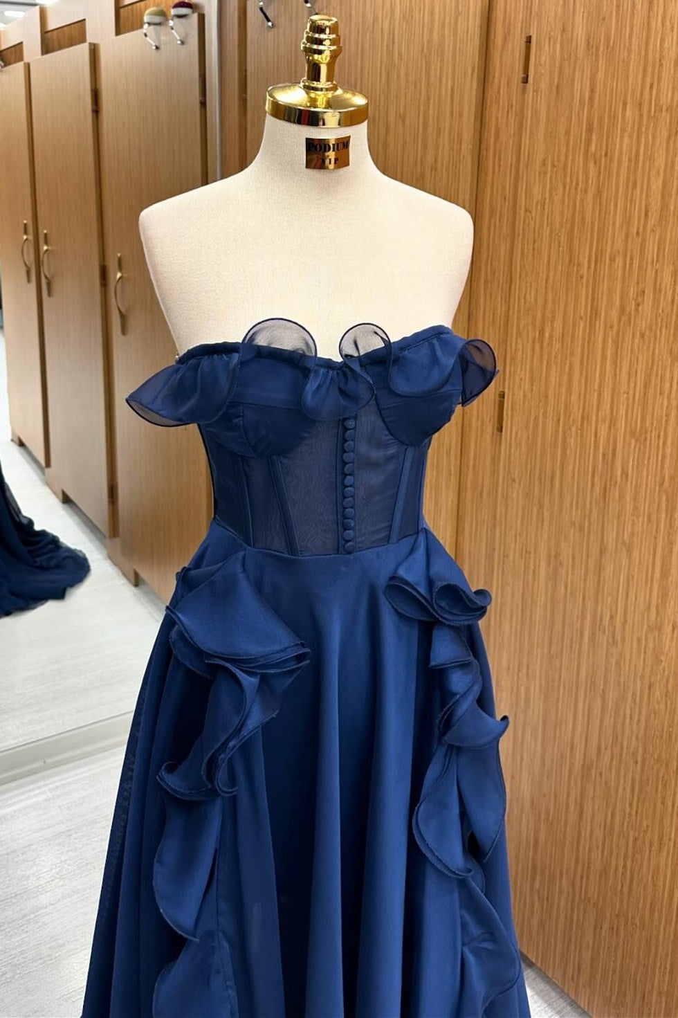 Navy Blue Corset Ruffle Maxi Dress - Prom Dress - DYAVOR®