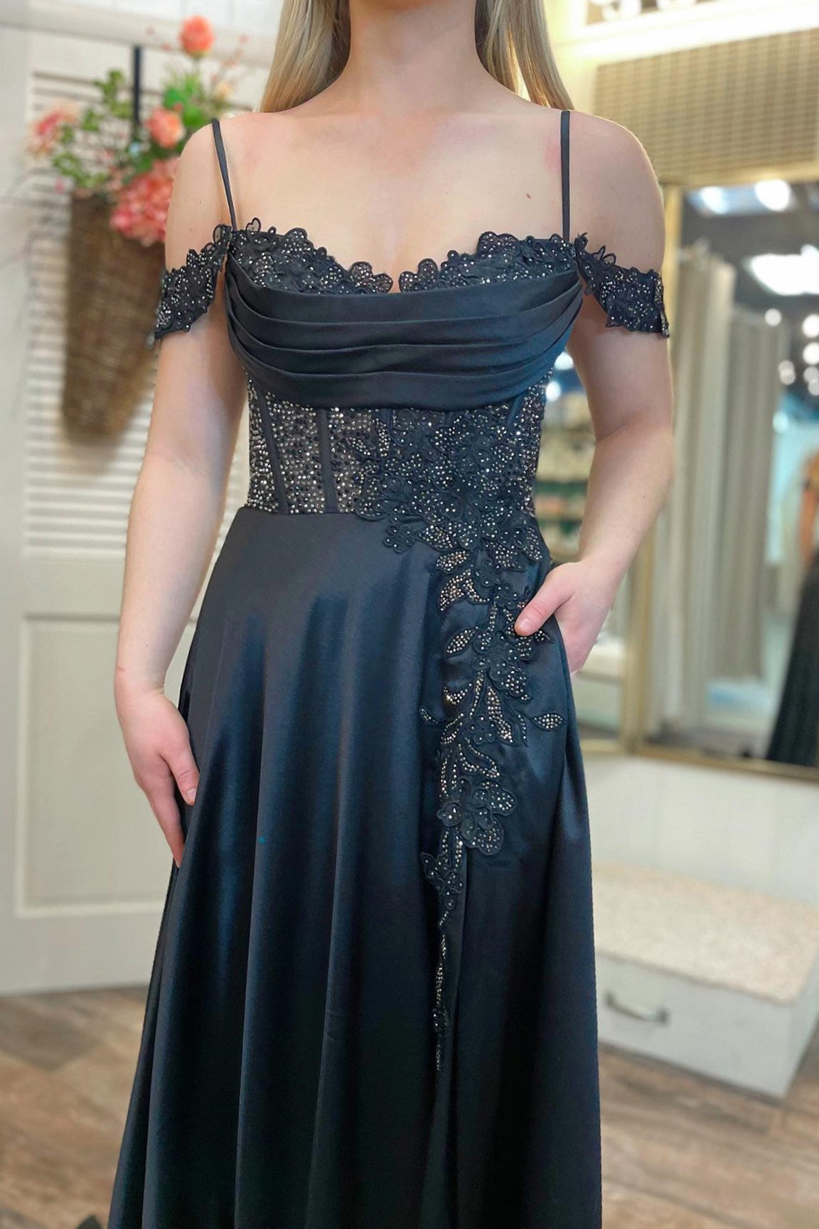 Cold-Shoulder Beaded A-Line Formal Dress with Slit - Prom Dress - DYAVOR®