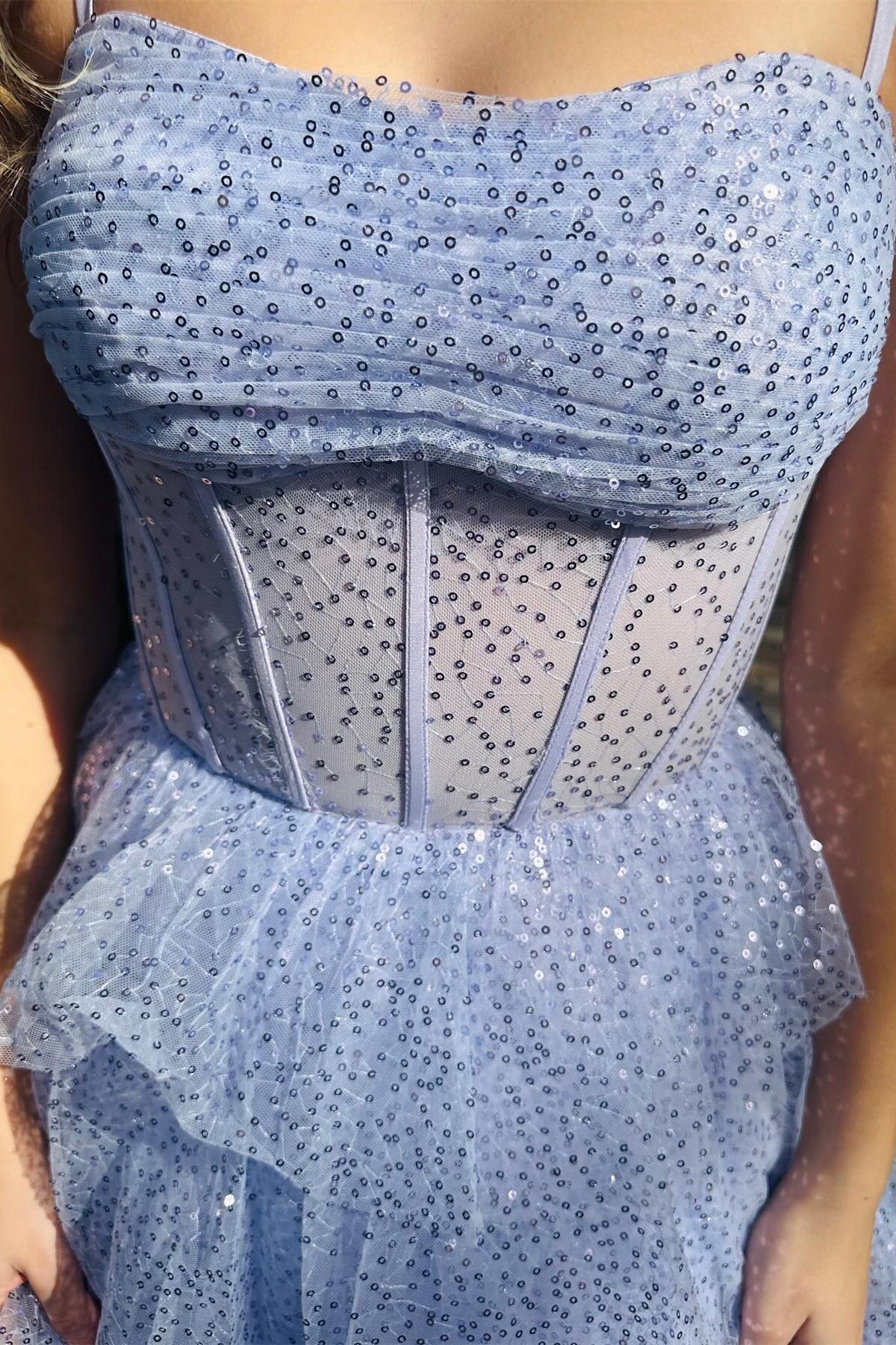 Lavender Tulle Sequin Ruffle Tiered Long Prom Dress - Prom Dress - DYAVOR®
