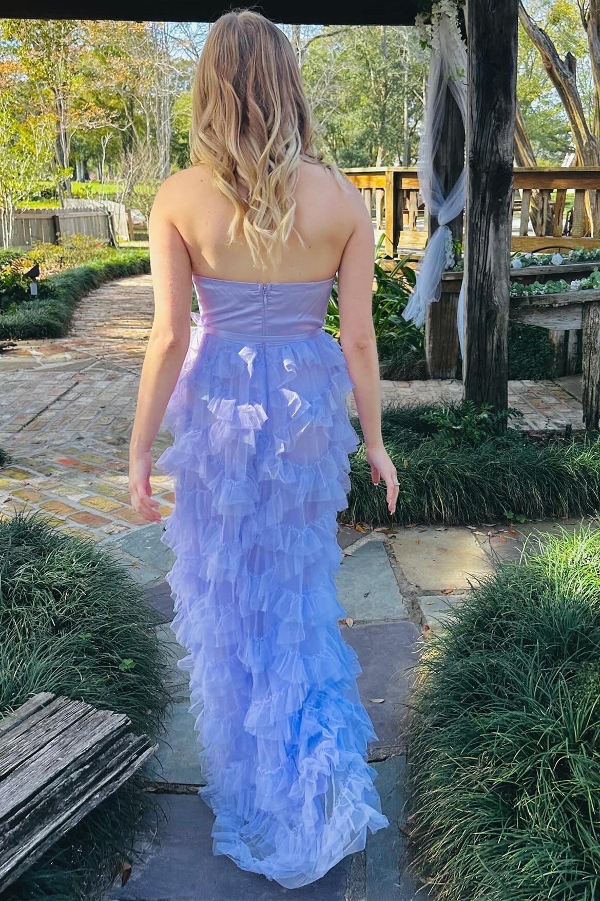 Lavender Sweetheart Bow Belt Ruffle Maxi Dress - Prom Dress - DYAVOR®