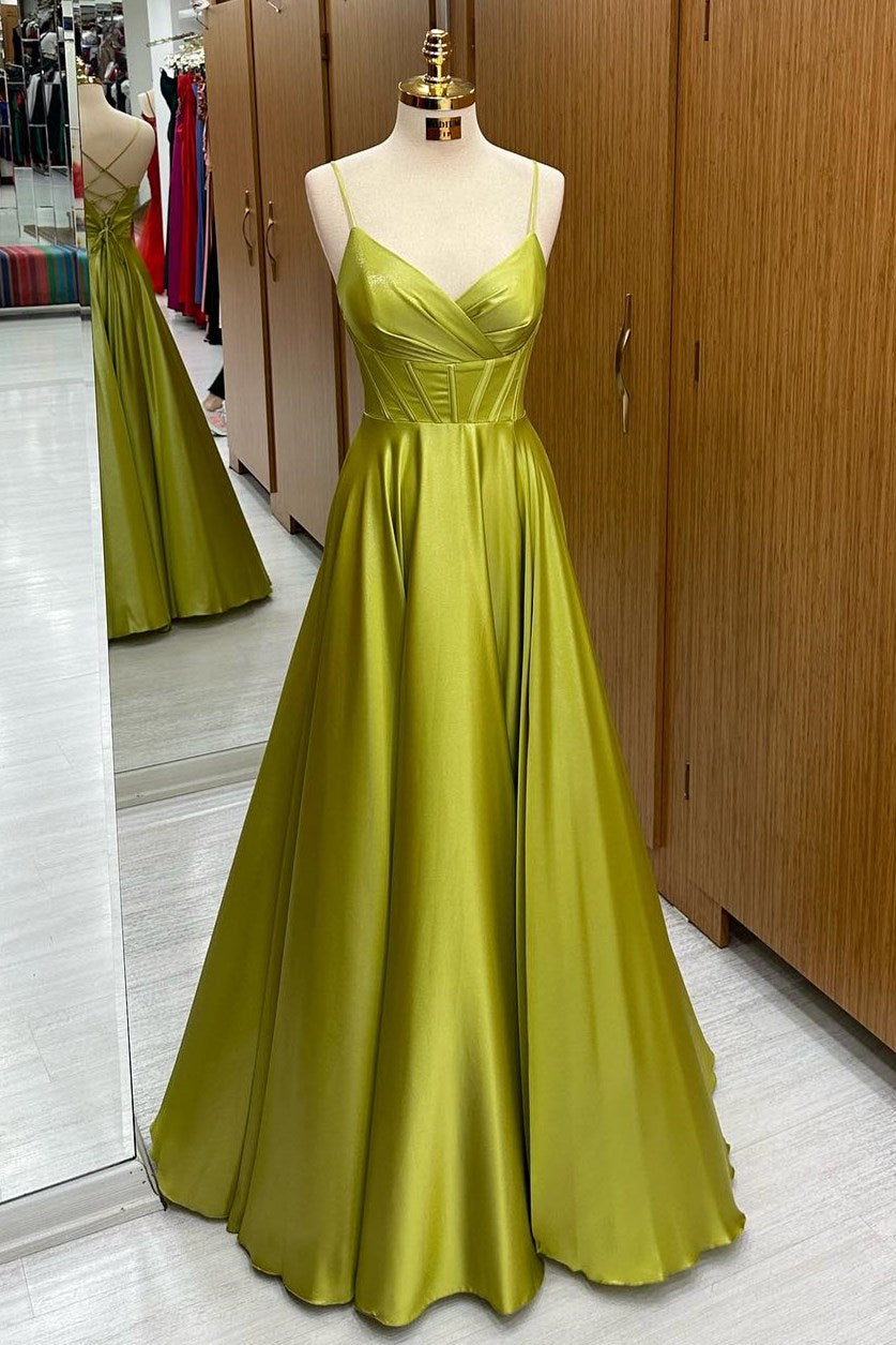 Olive Green Corset Lace-Up A-Line Long Formal Dress - Prom Dresses - DYAVOR®