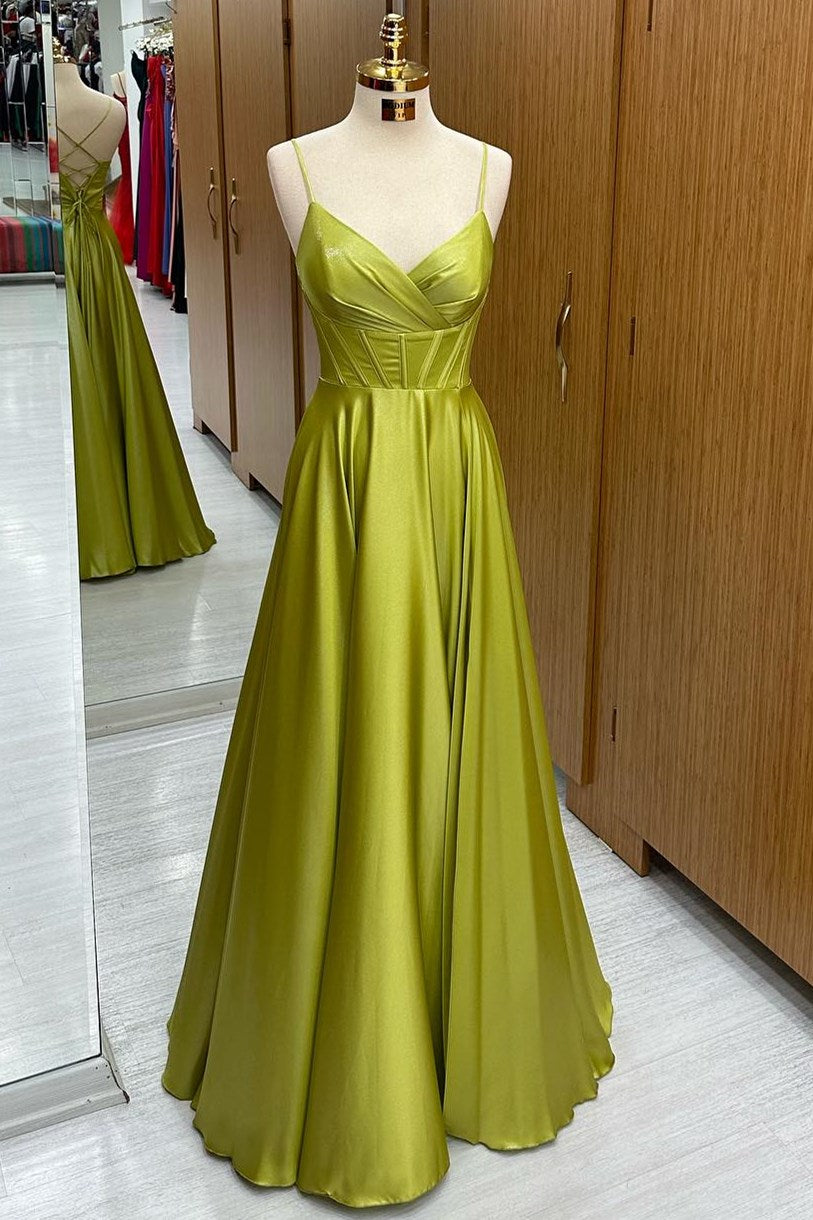 Olive Green Corset Lace-Up A-Line Long Formal Dress - Prom Dresses - DYAVOR®