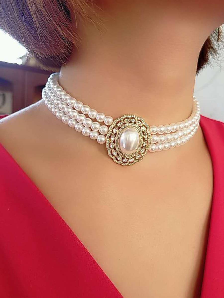 Retro Light Luxury Pearl Rhinestone Necklace MSE033124 - Necklaces - DYAVOR®