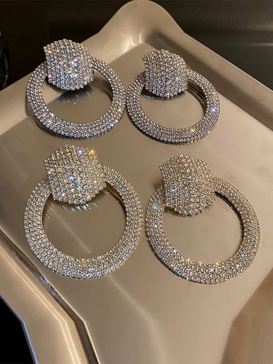 S925 Silver Needle Rhinestone Hoop Earrings MSE092401 - Earrings - DYAVOR®