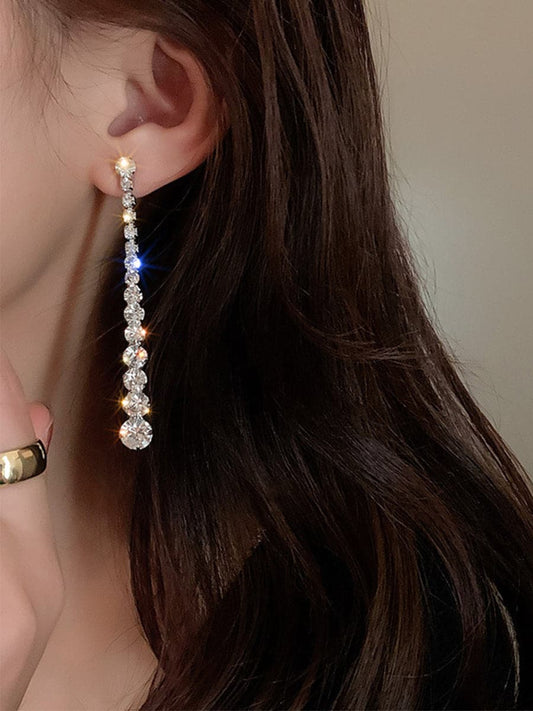 925 Silver Needle Rhinestone Earrings Long MSE092404 - Earrings - DYAVOR®