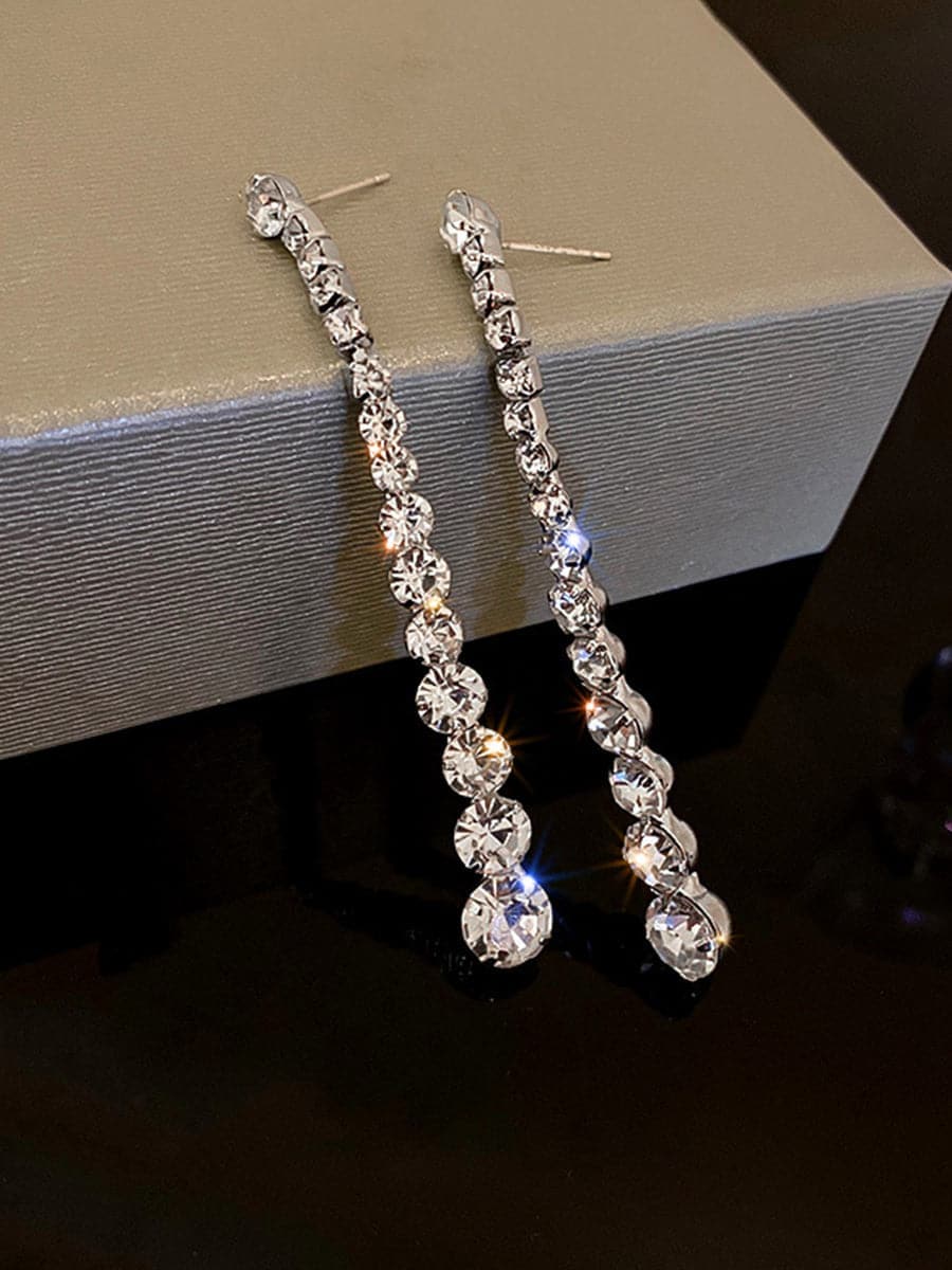 925 Silver Needle Rhinestone Earrings Long MSE092404 - Earrings - DYAVOR®