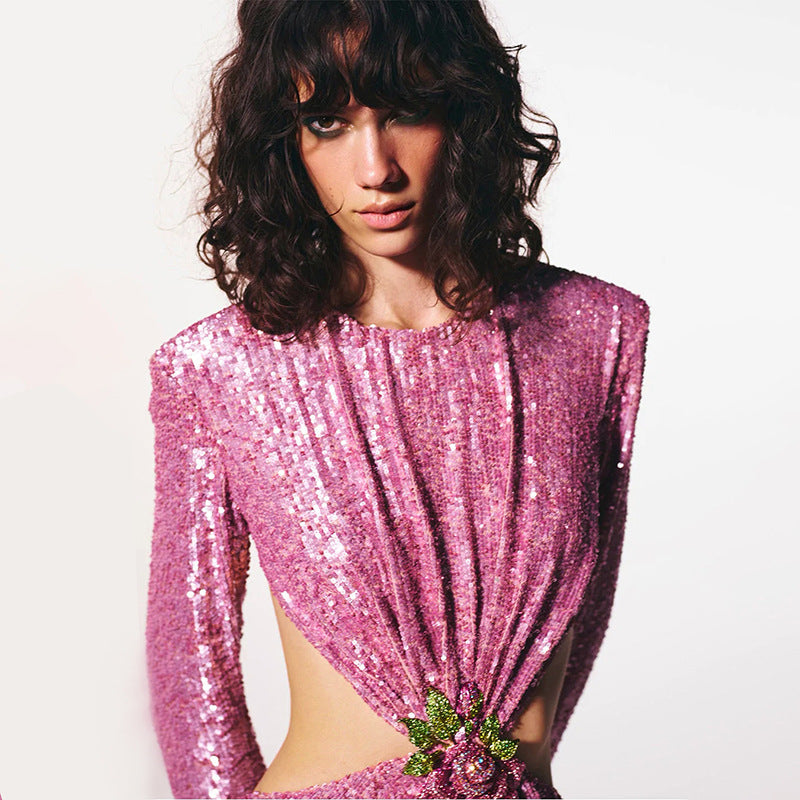 Pink Sequin Long Dress - - DYAVOR®