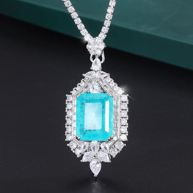 Emerald Paraiba Square Pendant Necklace MSN110802 - Apparel & Accessories - DYAVOR®
