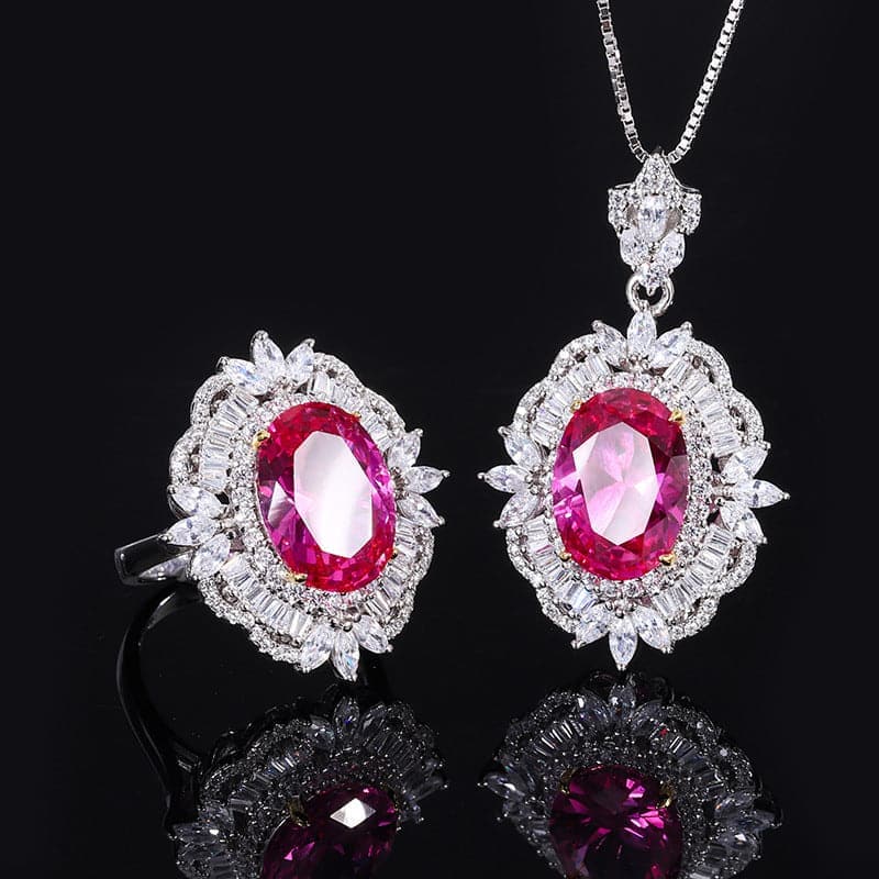 925 Silver Imitation Ruby Vintage Pendant Ring Set MSN110814 - Apparel & Accessories - DYAVOR®