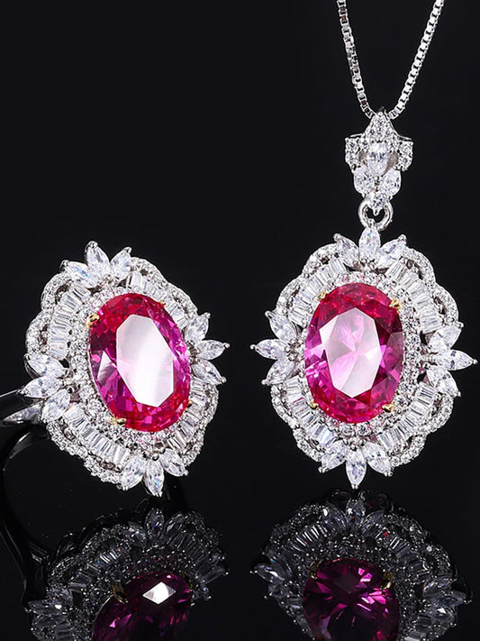 925 Silver Imitation Ruby Vintage Pendant Ring Set MSN110814 - Apparel & Accessories - DYAVOR®