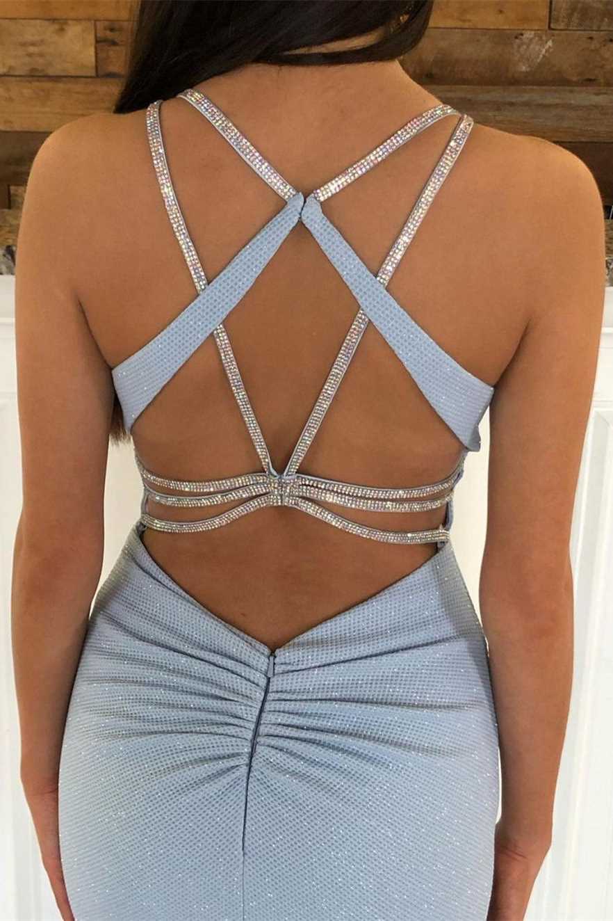 Light Blue Beaded Backless Trumpet Long Prom Dress - Prom Dress - DYAVOR®