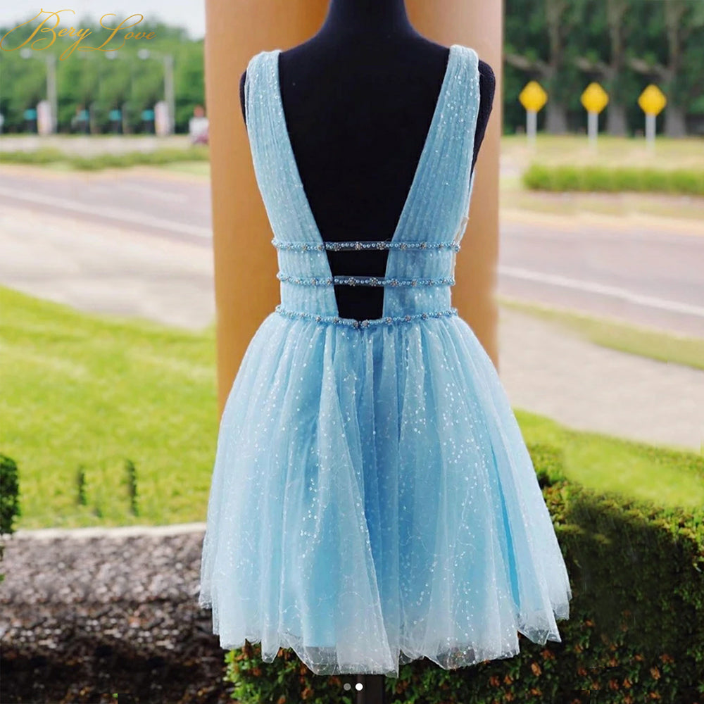 Thalia |A Line Tulle V Neck Homecoming Dress With Beading - Homecoming Dress - DYAVOR®