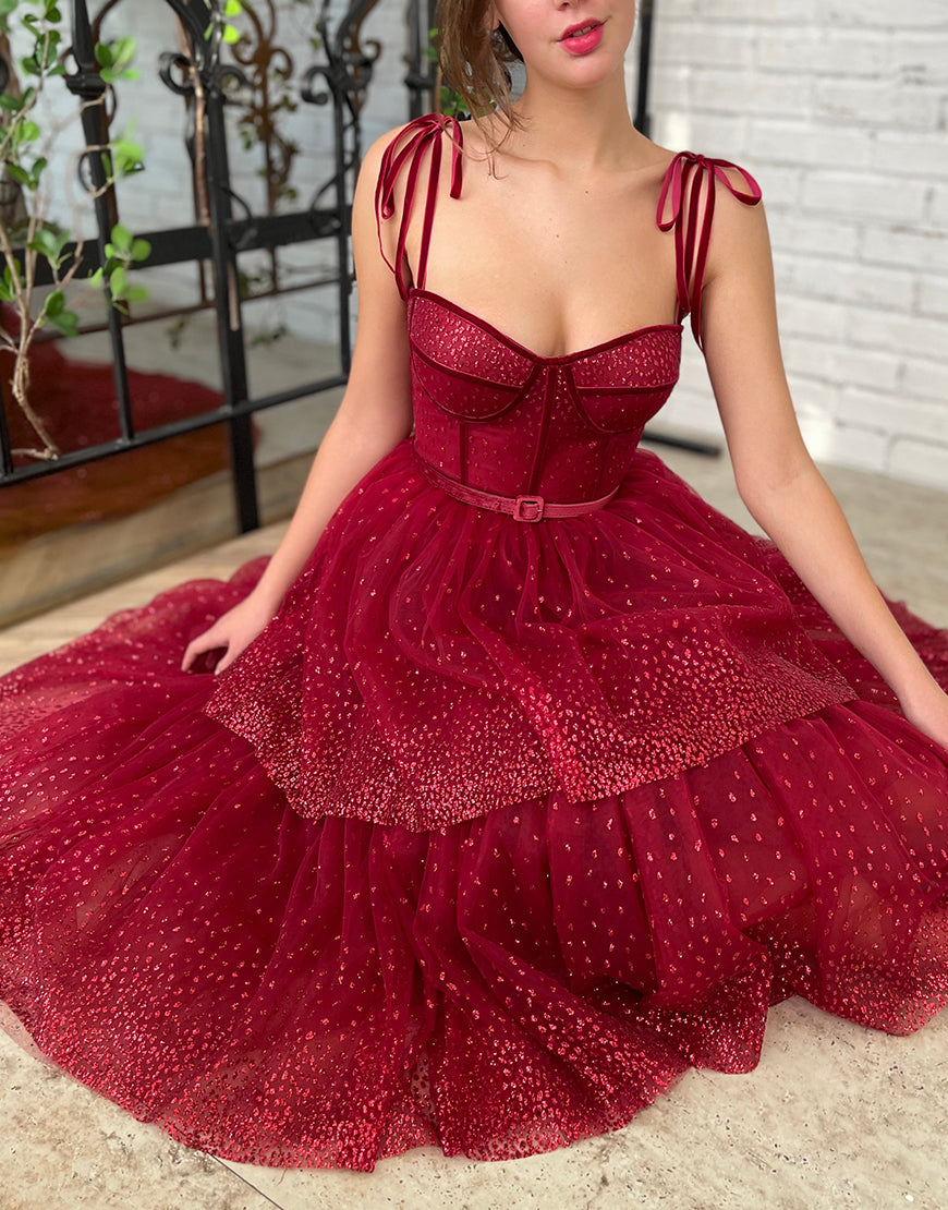 Alyson | Tulle Dark Red Glitter Homecoming Dress - Prom Dress - DYAVOR®