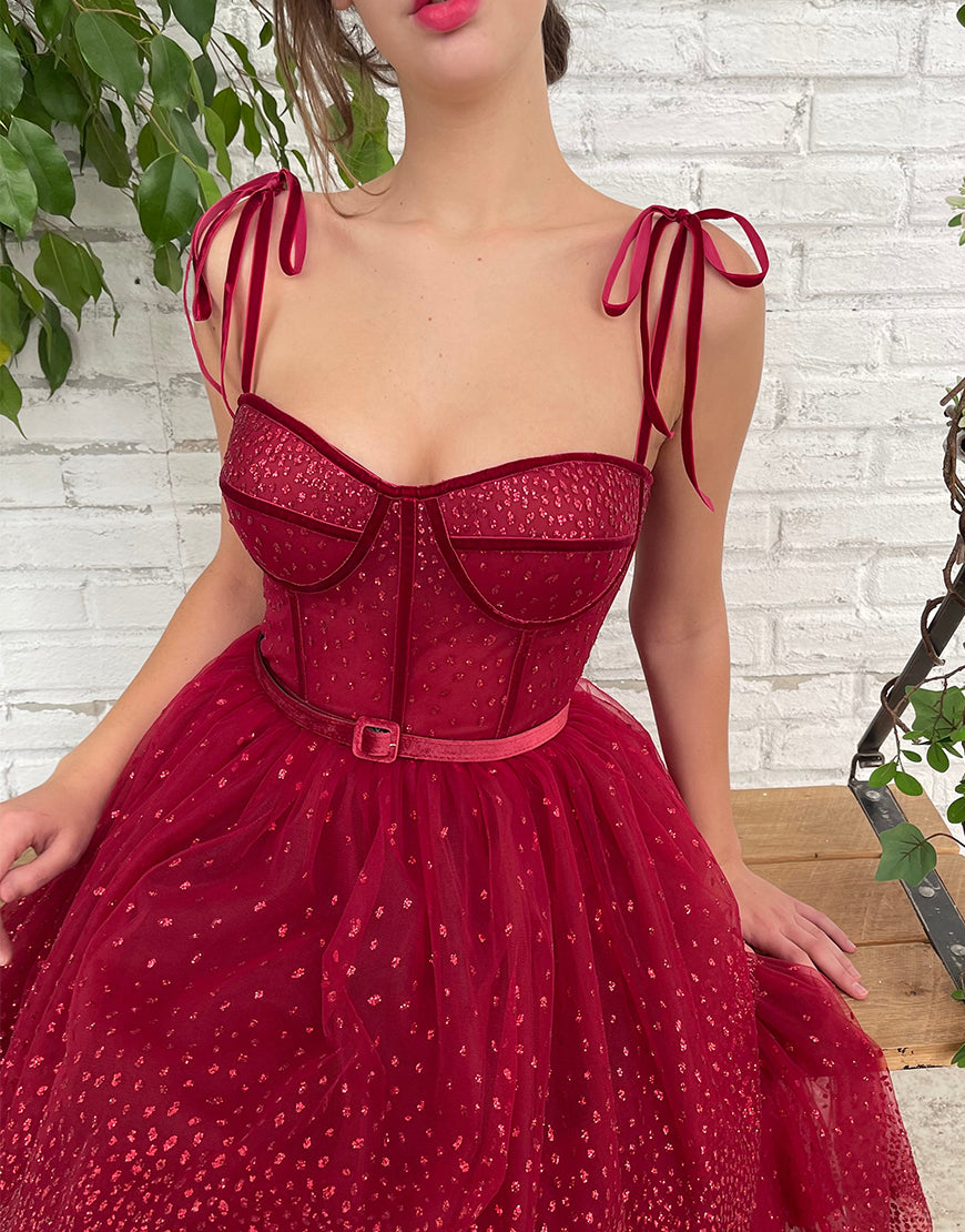 Alyson | Tulle Dark Red Glitter Homecoming Dress - Prom Dress - DYAVOR®