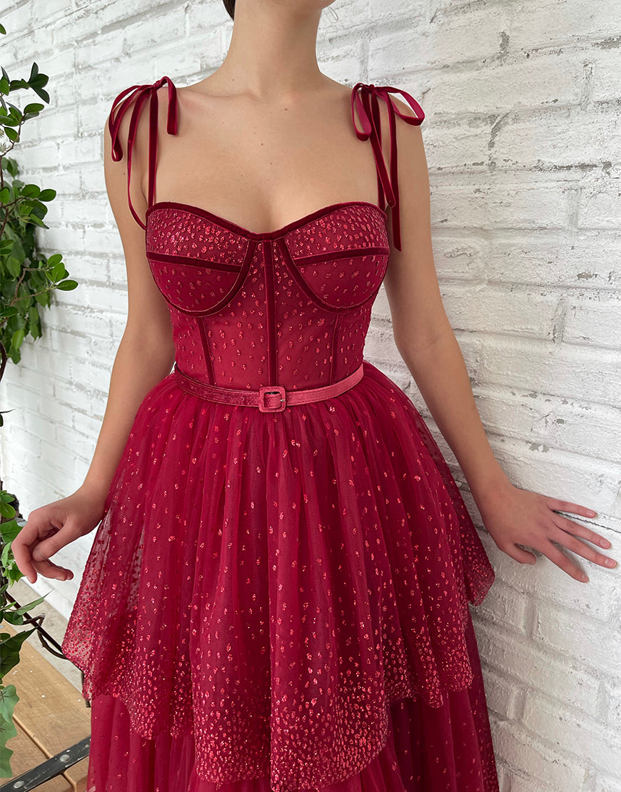 Alyson | Tulle Dark Red Glitter Homecoming Dress - Prom Dress - DYAVOR®