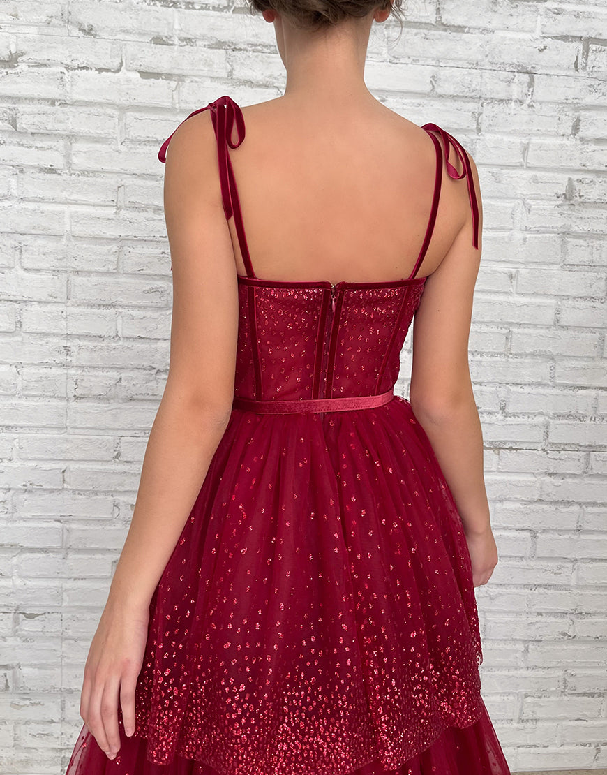 Alyson | Tulle Dark Red Glitter Homecoming Dress - Prom Dress - DYAVOR®