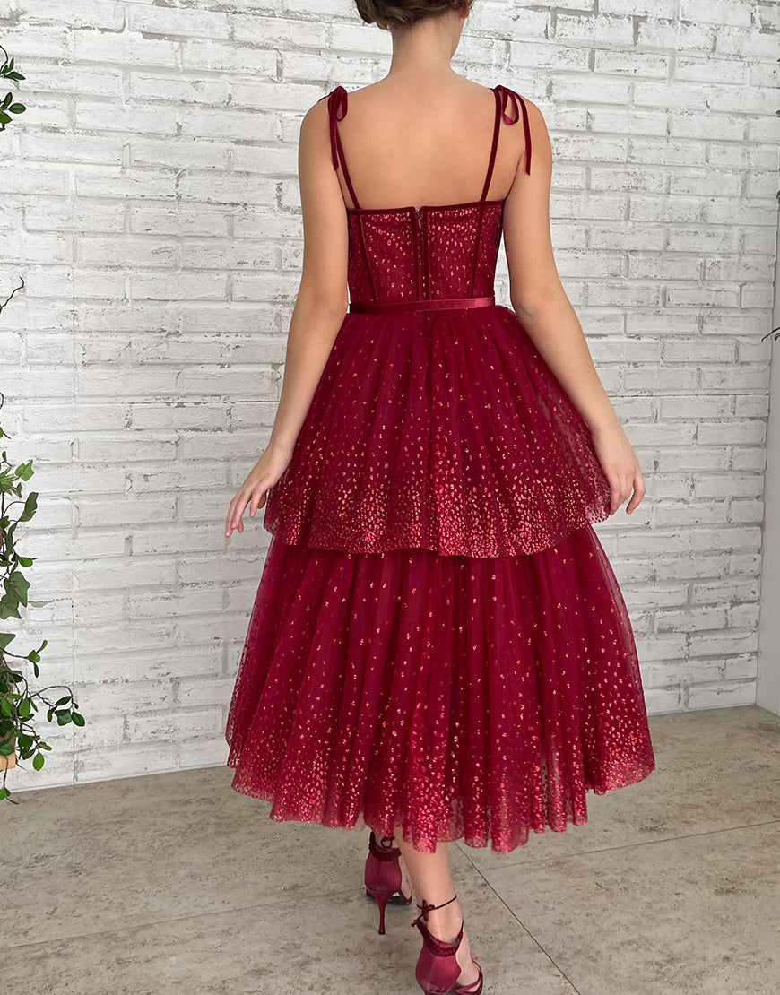 Alyson | Tulle Dark Red Glitter Homecoming Dress - Prom Dress - DYAVOR®
