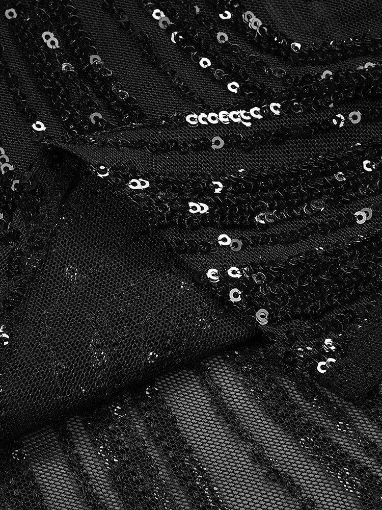 Black Sequin Maxi Dress with Front Slit - - DYAVOR®